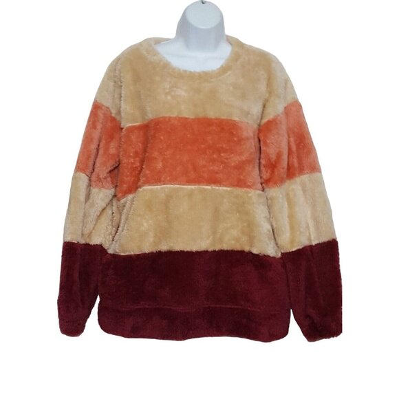 Zenana Outfitters S Loose Cozy Womens Colorblock Fuzzy Pullover Jacket Pockets - Picture 3 of 7